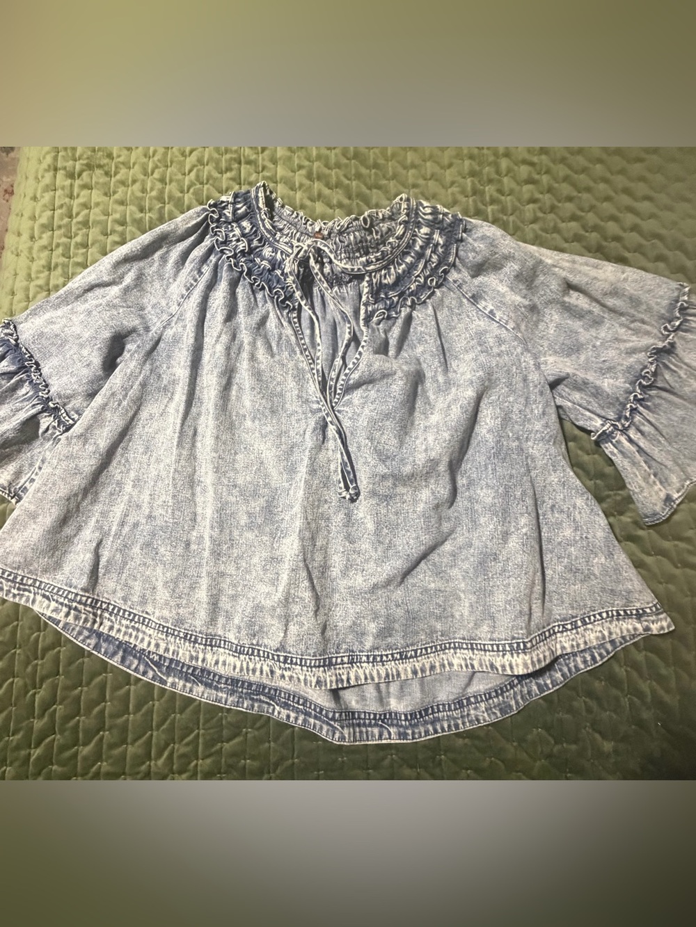 Free People denim shirt short sleeve size small new with tags ruffle